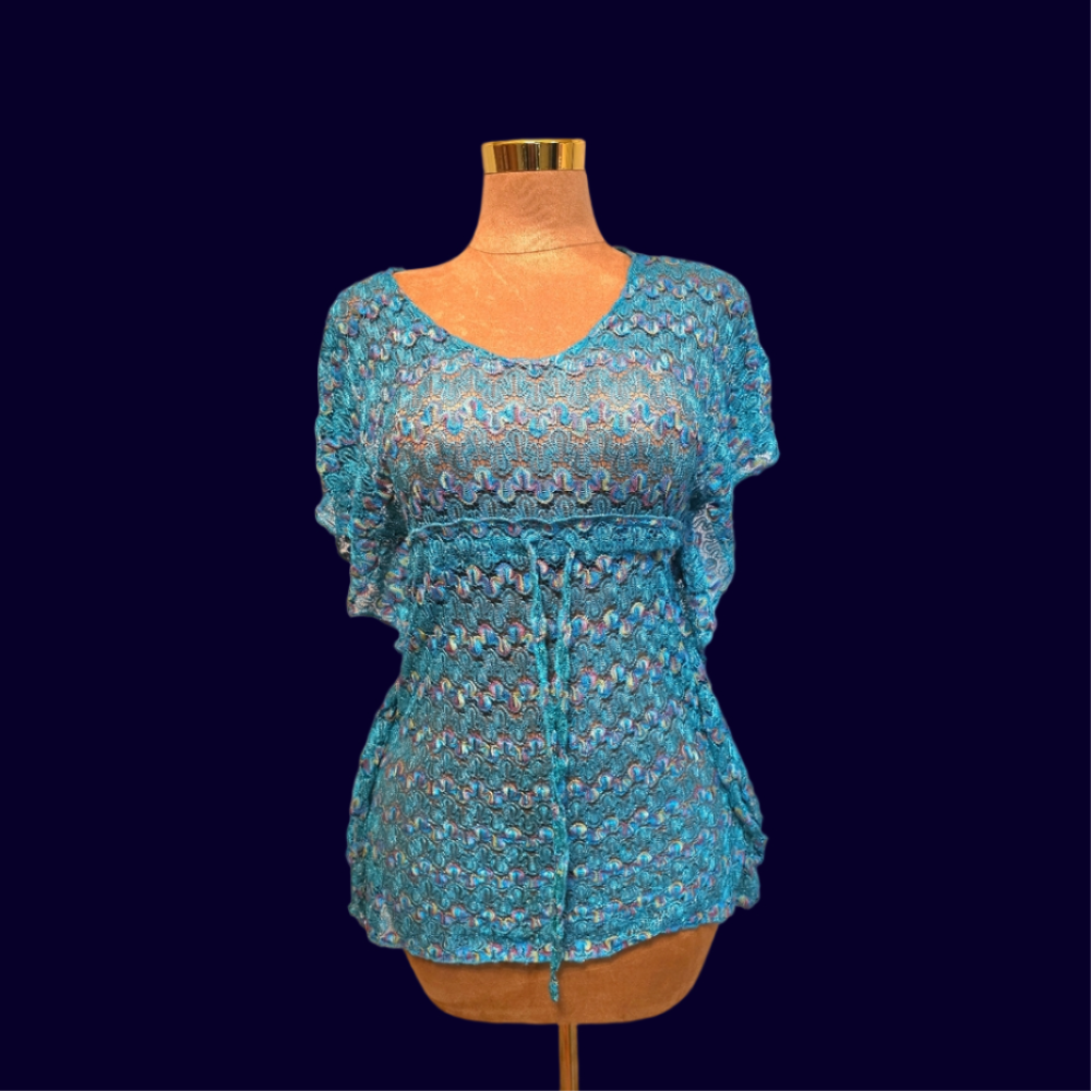 Time And Tru Womens Turquoise Knit Tunic Top/ Swim Cover Up Size- Small